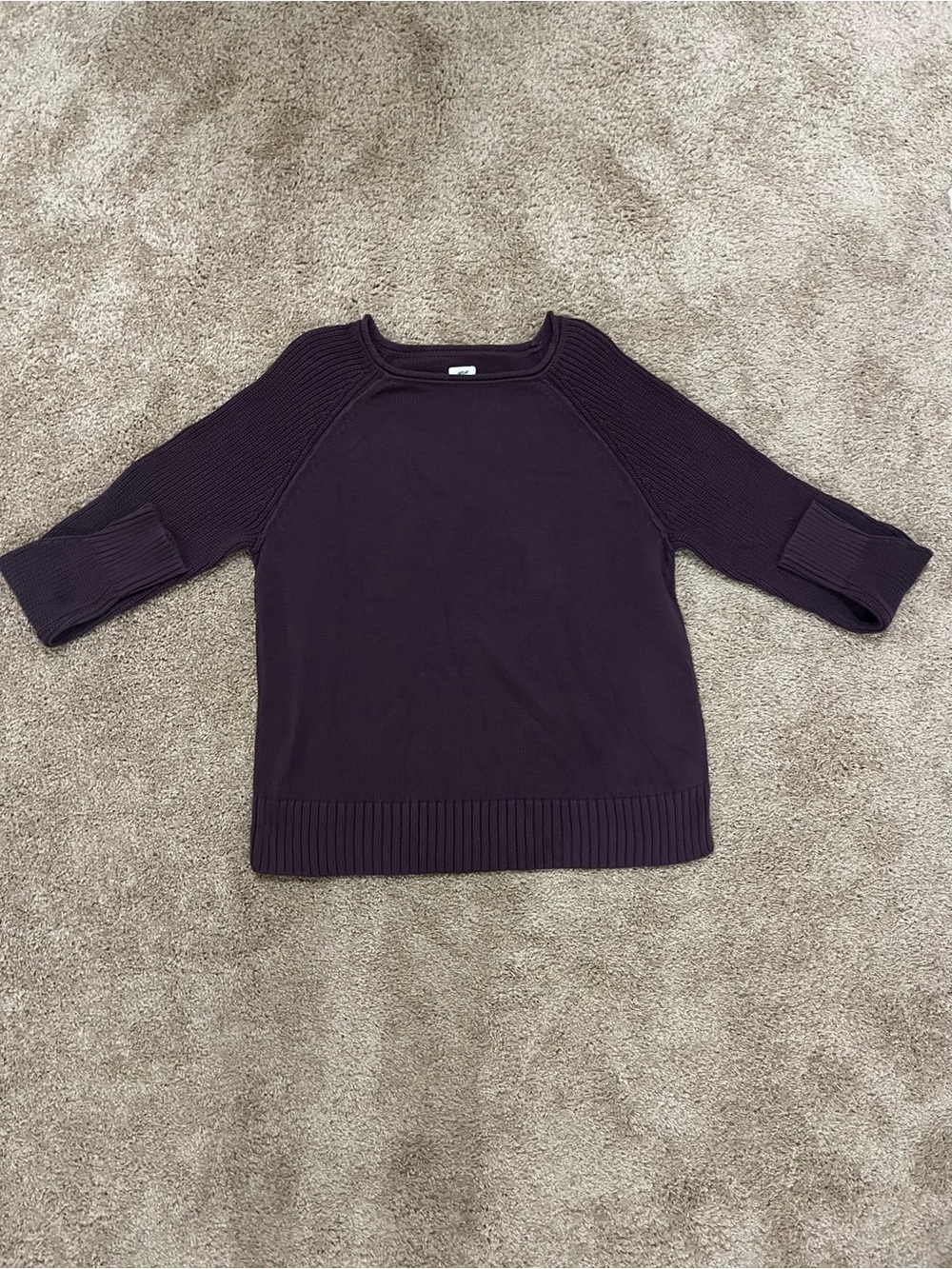 Women's Dark Plum Ribbed Sleeve Knit Sweater